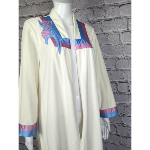 Vintage Vanity Fair Petites Womens Large 14 16 Ivory Housecoat Dress Floral Trim - Picture 6 of 11